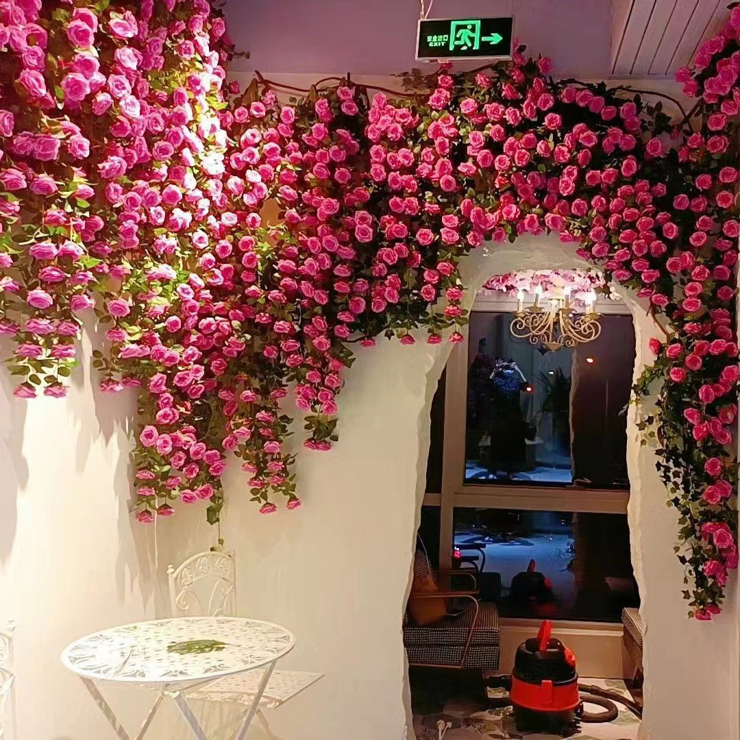 Artificial flower wall decoration Rose Rattan Artificial Fabric Flower For Wedding Garden hanging flower