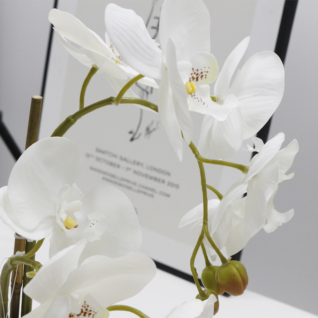 Fabric butterfly flower artificial orchid high simulation orchid white flower with ceramic pot