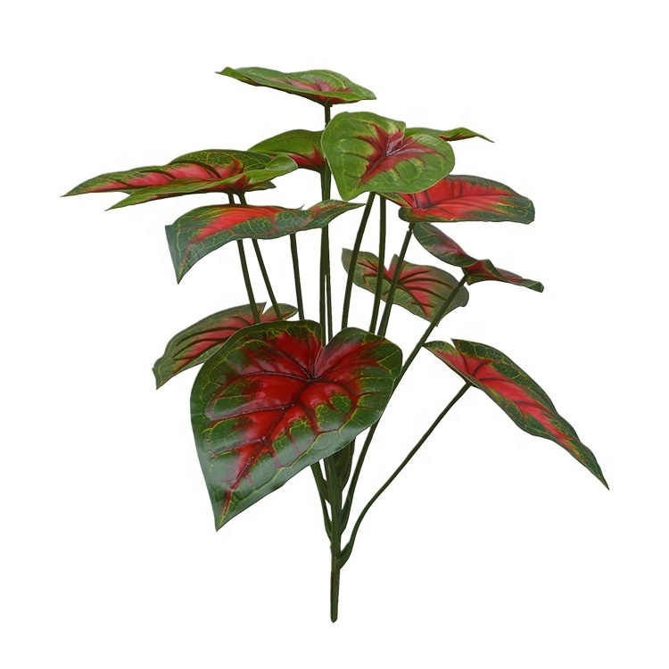 Manufacturer wholesale 13 leaves artificial caladium bush artificial small green plant for home decoration