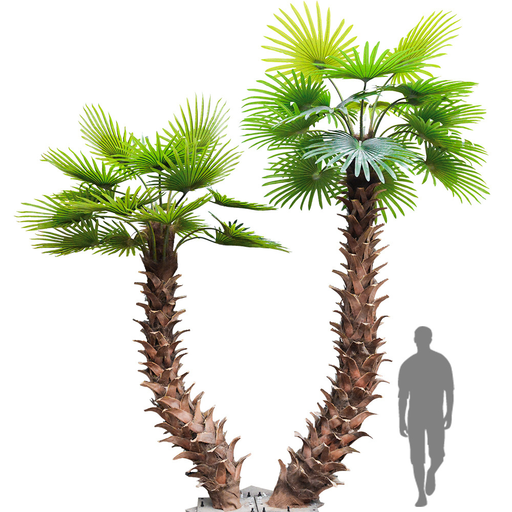 Wholesale Outdoor And Indoor FiberGlass Artificial areca palm tree Plastic Leaf faux fake palm trees outdoor