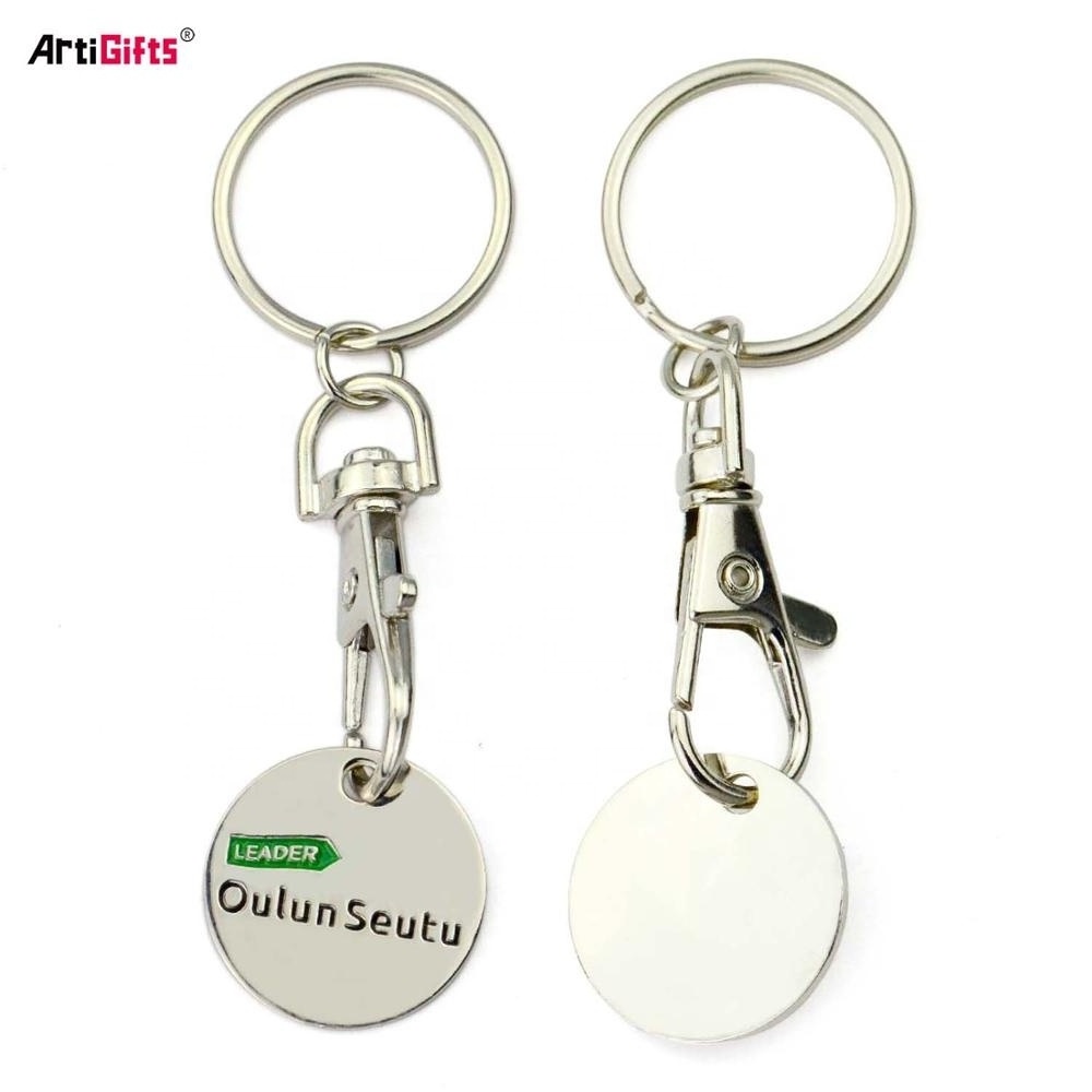 Customized Design 2D Metal Euro Trolley Coin Keychain Supermarket Shopping Cart Locks 2x2 Trolly Token Coin Key Ring