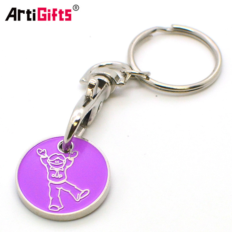 Customized Design 2D Metal Euro Trolley Coin Keychain Supermarket Shopping Cart Locks 2x2 Trolly Token Coin Key Ring