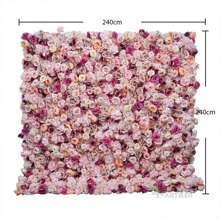 High quality  silk rose  wall  artificial flower wall background  wedding decoration