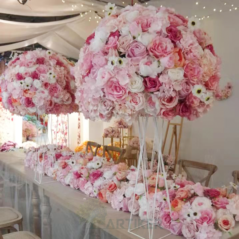 wedding table decoration artifical large flower arrangement ball kissing flower ball for wedding