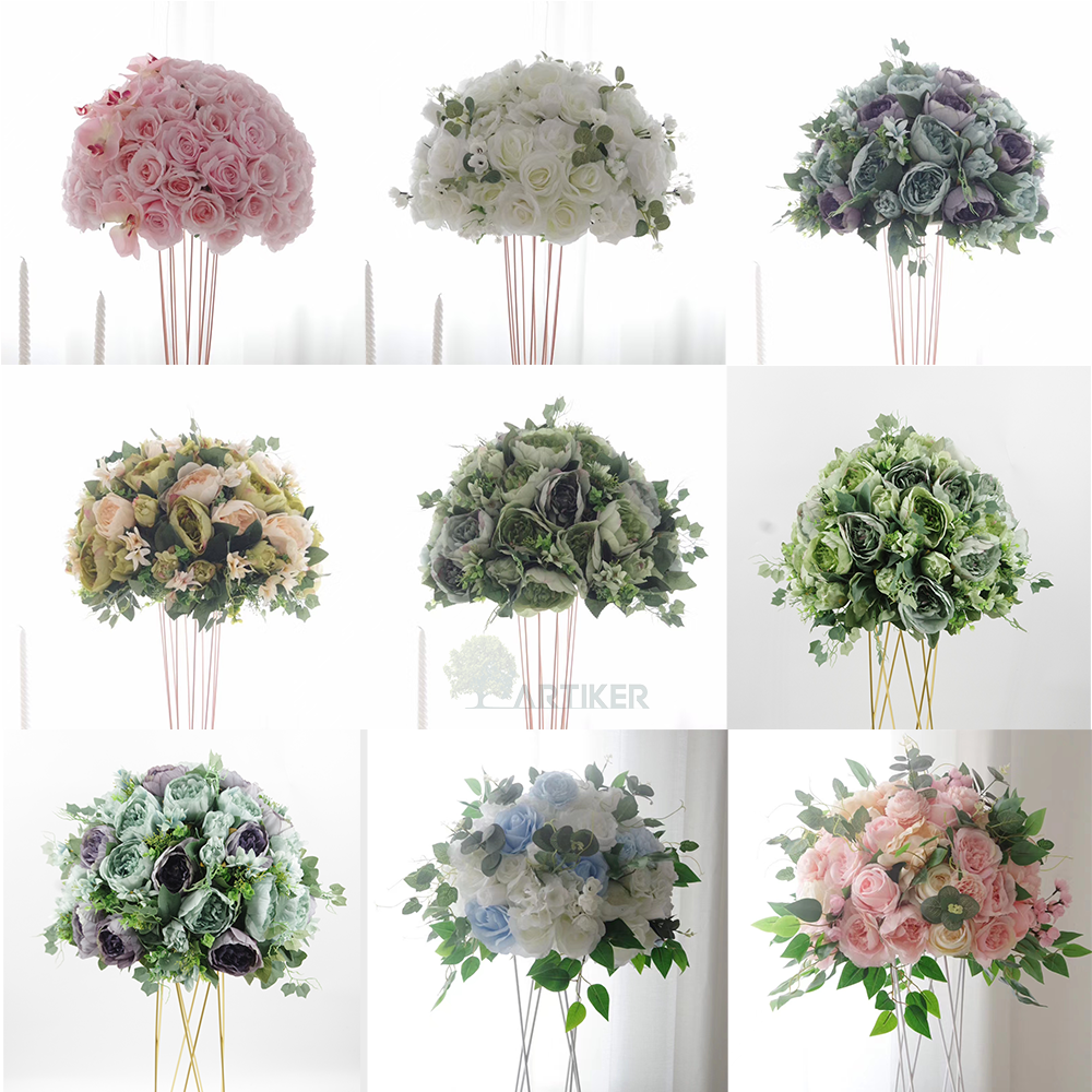 Large Fabric Pampas Artificial Flower Ball Center Pieces Wedding Centerpieces White Green Flower Ball