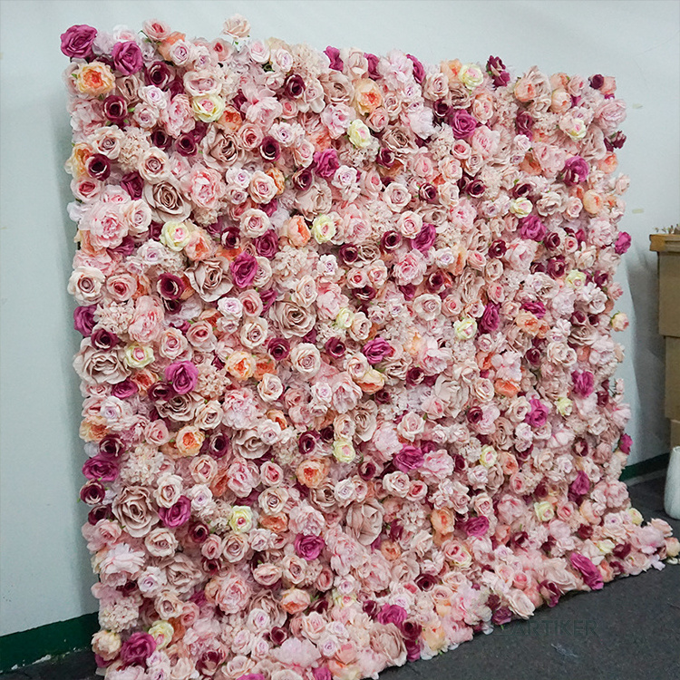 High quality  silk rose  wall  artificial flower wall background  wedding decoration