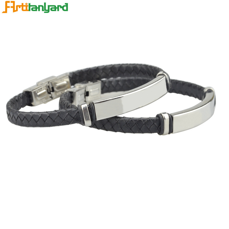 Wholesale Custom Cuff Engravable Mens Hand PU Leather Bracelet