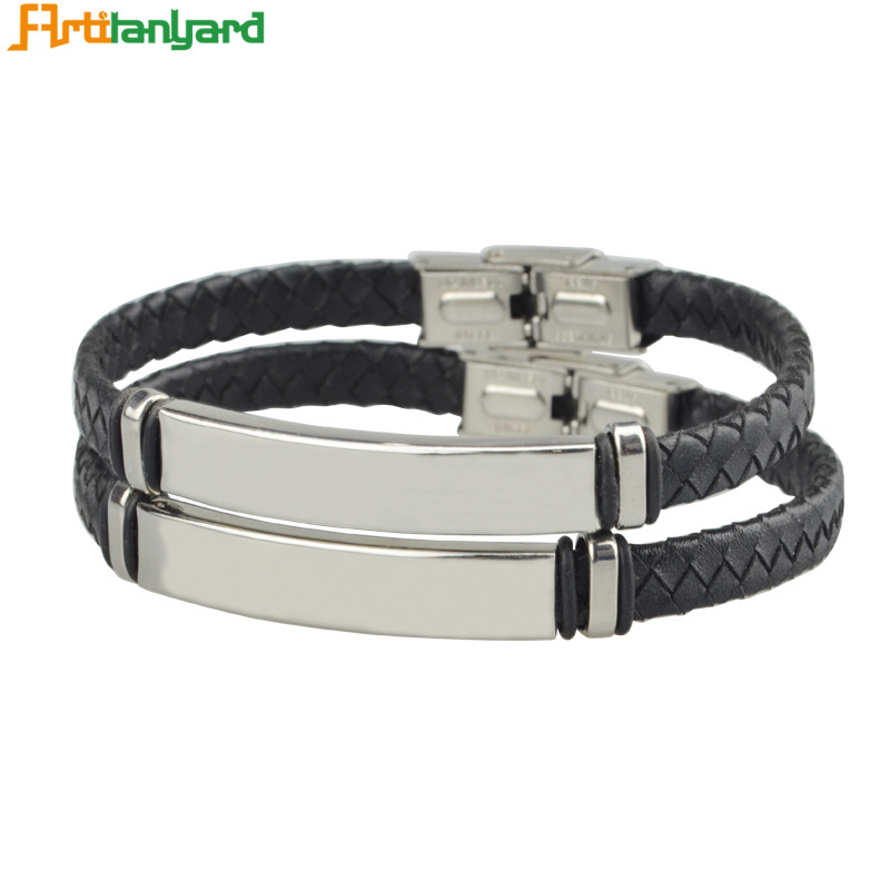 Wholesale Custom Cuff Engravable Mens Hand PU Leather Bracelet