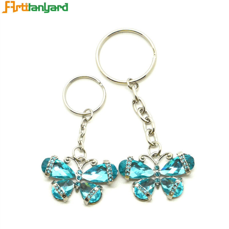 Laser Cut Bling Reflective Keychain Custom Cut Out Charm Rhinestone Butterfly Tourism Souvenir Metal Keychain