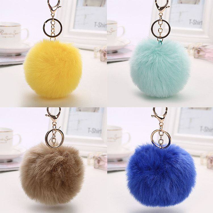 Suppliers Free Design Multi Color Custom Women Girls Gift Furry Puff Ball  Pom Pom Keychain