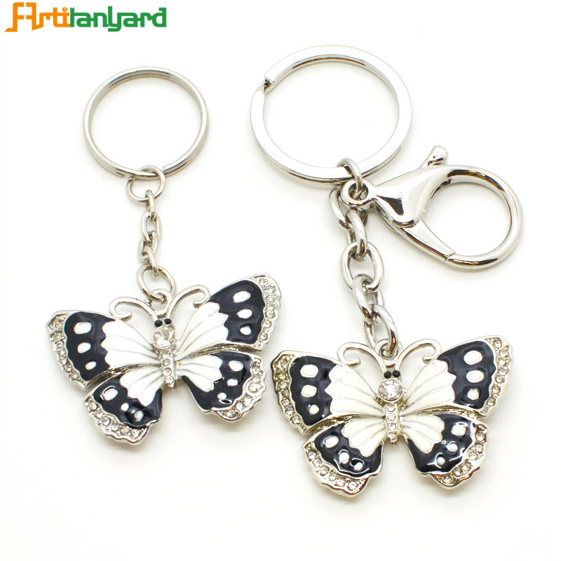 Laser Cut Bling Reflective Keychain Custom Cut Out Charm Rhinestone Butterfly Tourism Souvenir Metal Keychain