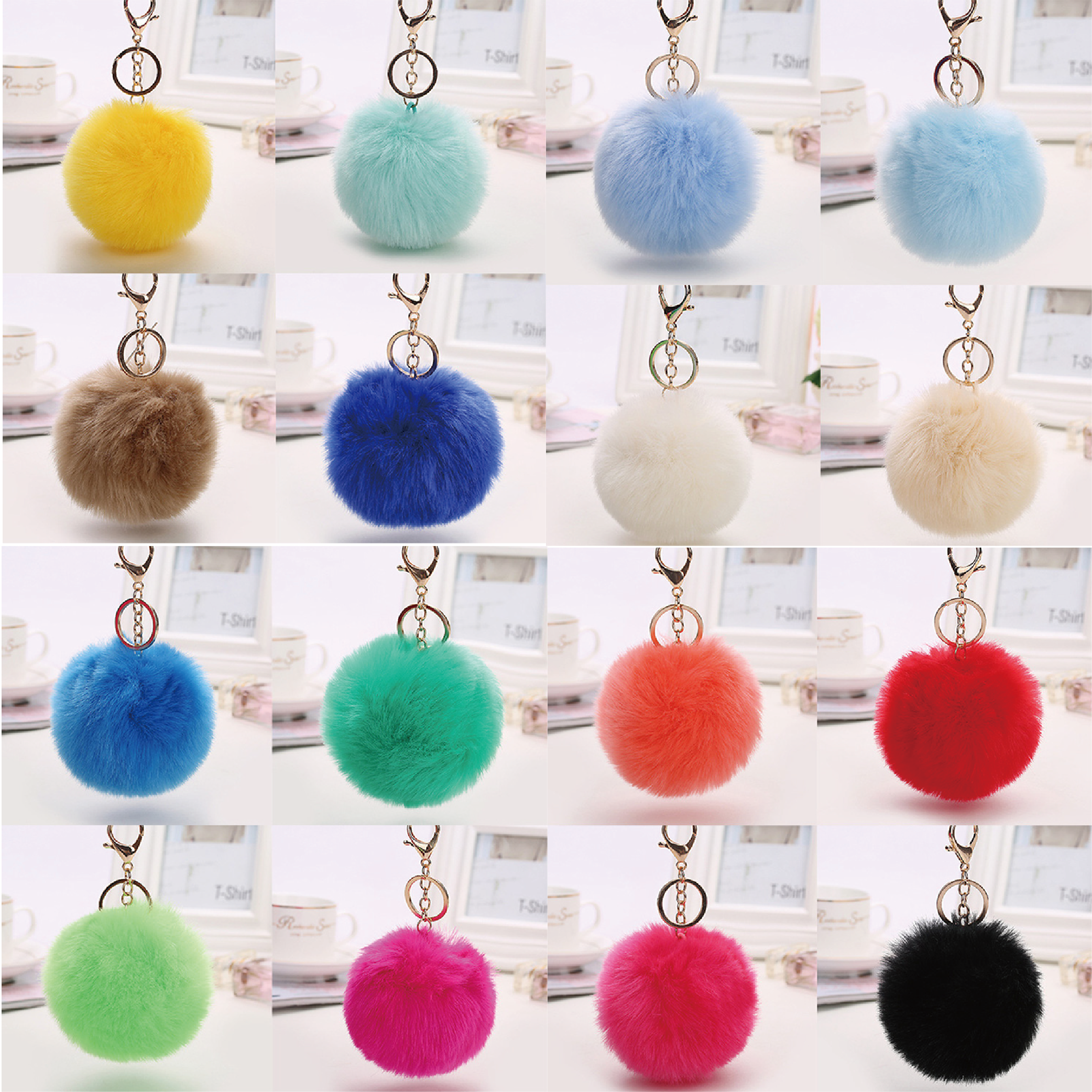 Factory Direct Sale Free Design Promotional Gift Custom Faux Fur Ball Keychain Pom Pom Keychain