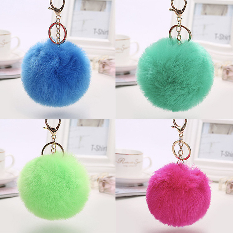 Suppliers Free Design Multi Color Custom Women Girls Gift Furry Puff Ball  Pom Pom Keychain