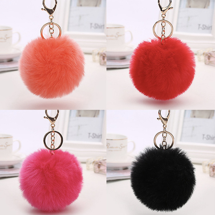 Suppliers Free Design Multi Color Custom Women Girls Gift Furry Puff Ball  Pom Pom Keychain