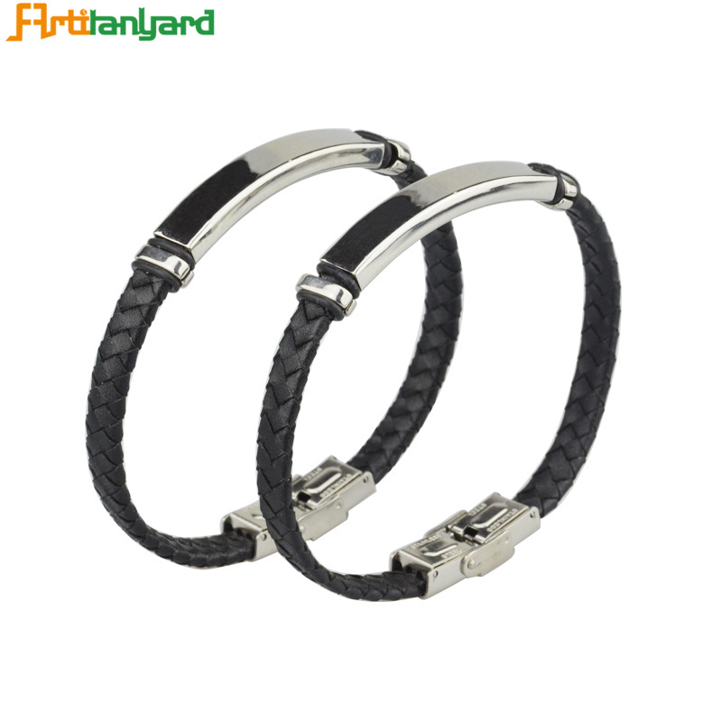 Wholesale Custom Cuff Engravable Mens Hand PU Leather Bracelet