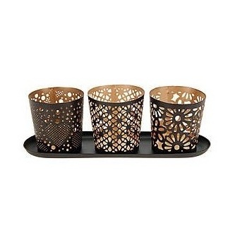 Table Decorative Small Design Tea Light Votive Holder Set with Tray Manufacturer Decorative Design Metal Tea Light Votive