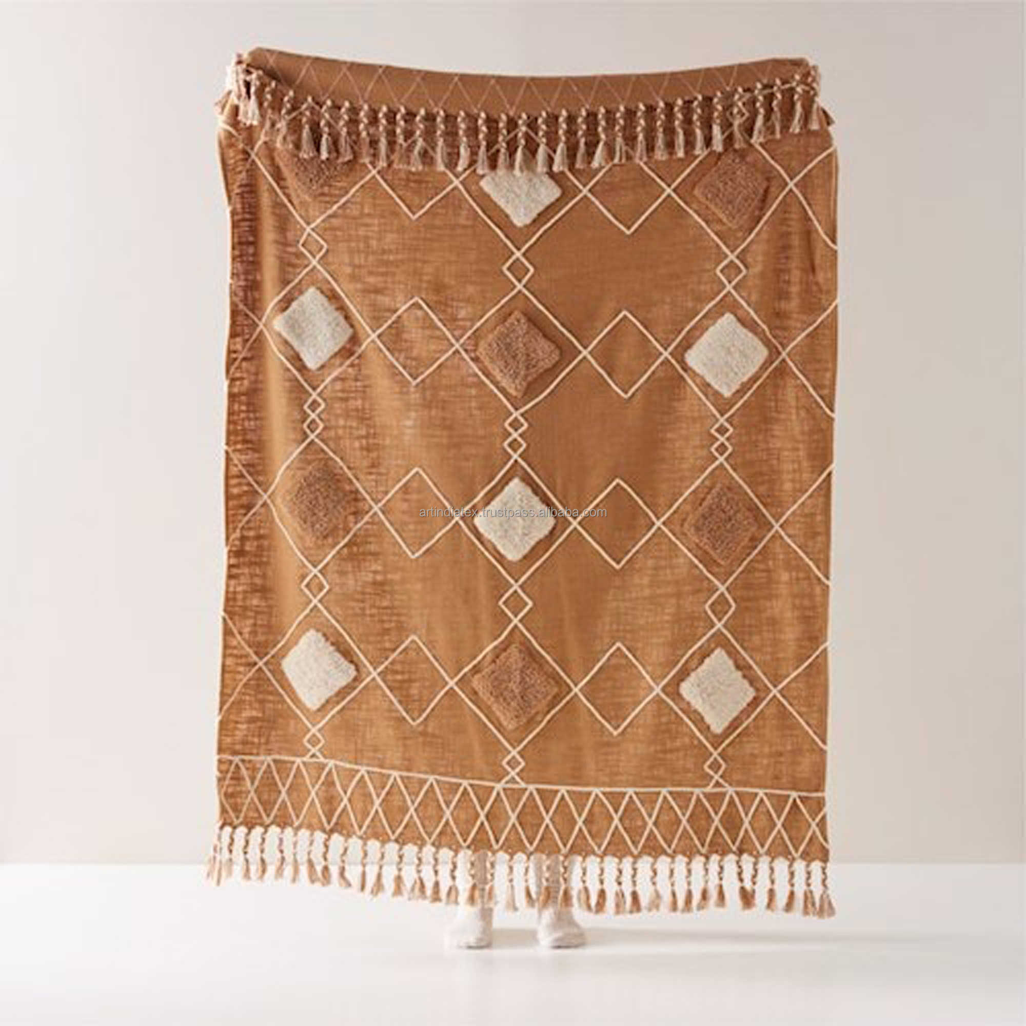 Customized 100% Recycled Cotton Woven Throw Blanket Outside Picnic Rugs