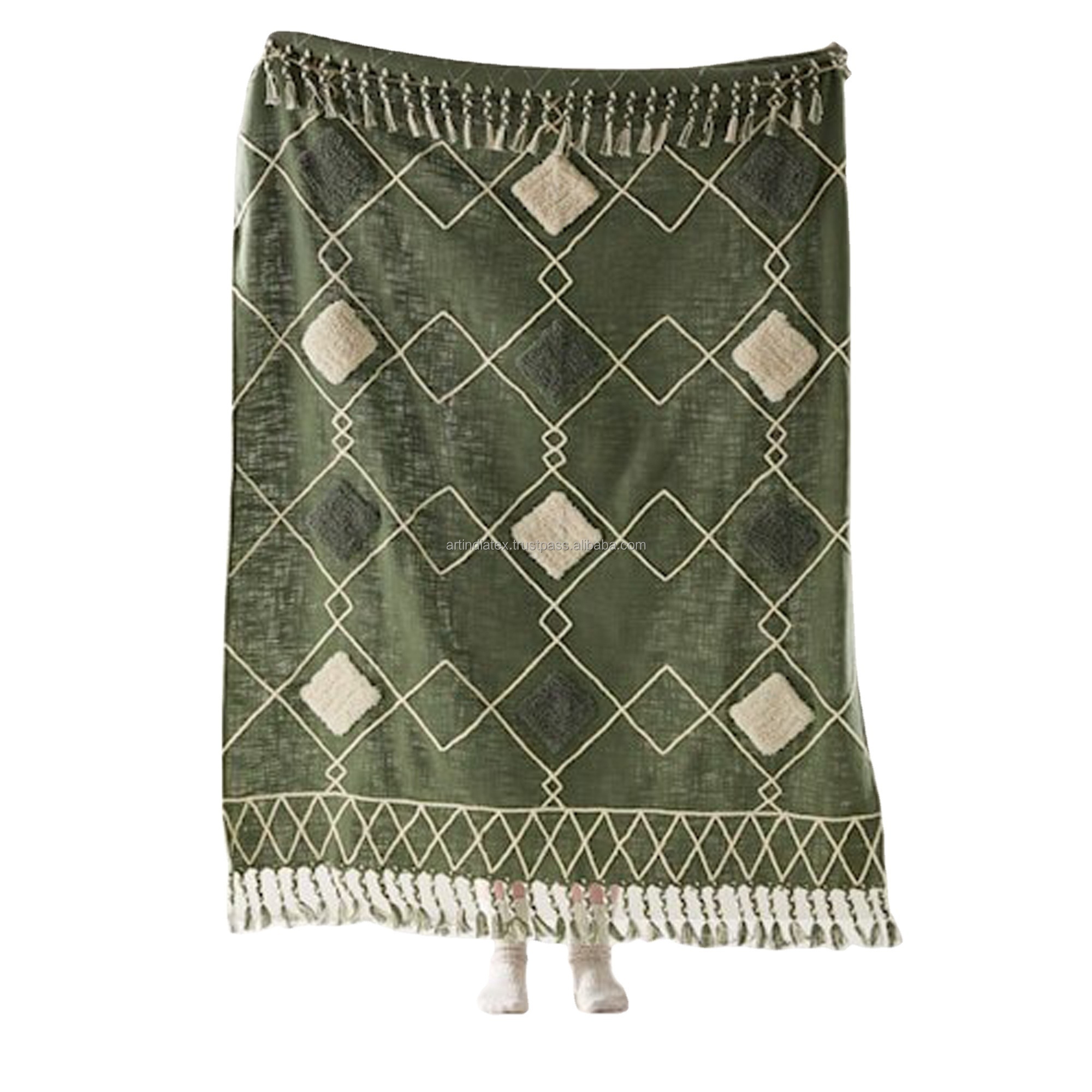 Customized 100% Recycled Cotton Woven Throw Blanket Outside Picnic Rugs