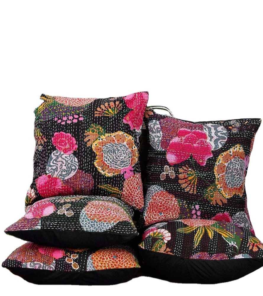 manufacture  export designer cotton kantha cushion cover for Couch Sofa Chair Cotton Linen Decorative Pillows Cushion Covers