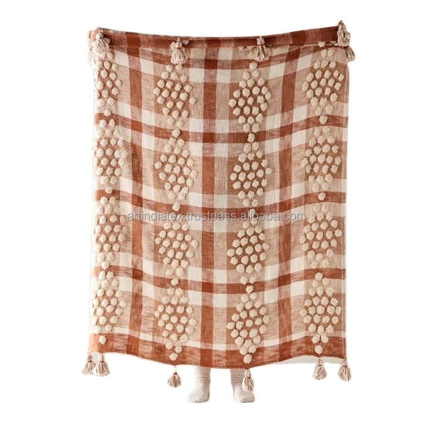 Customized 100% Recycled Cotton Woven Throw Blanket Outside Picnic Rugs