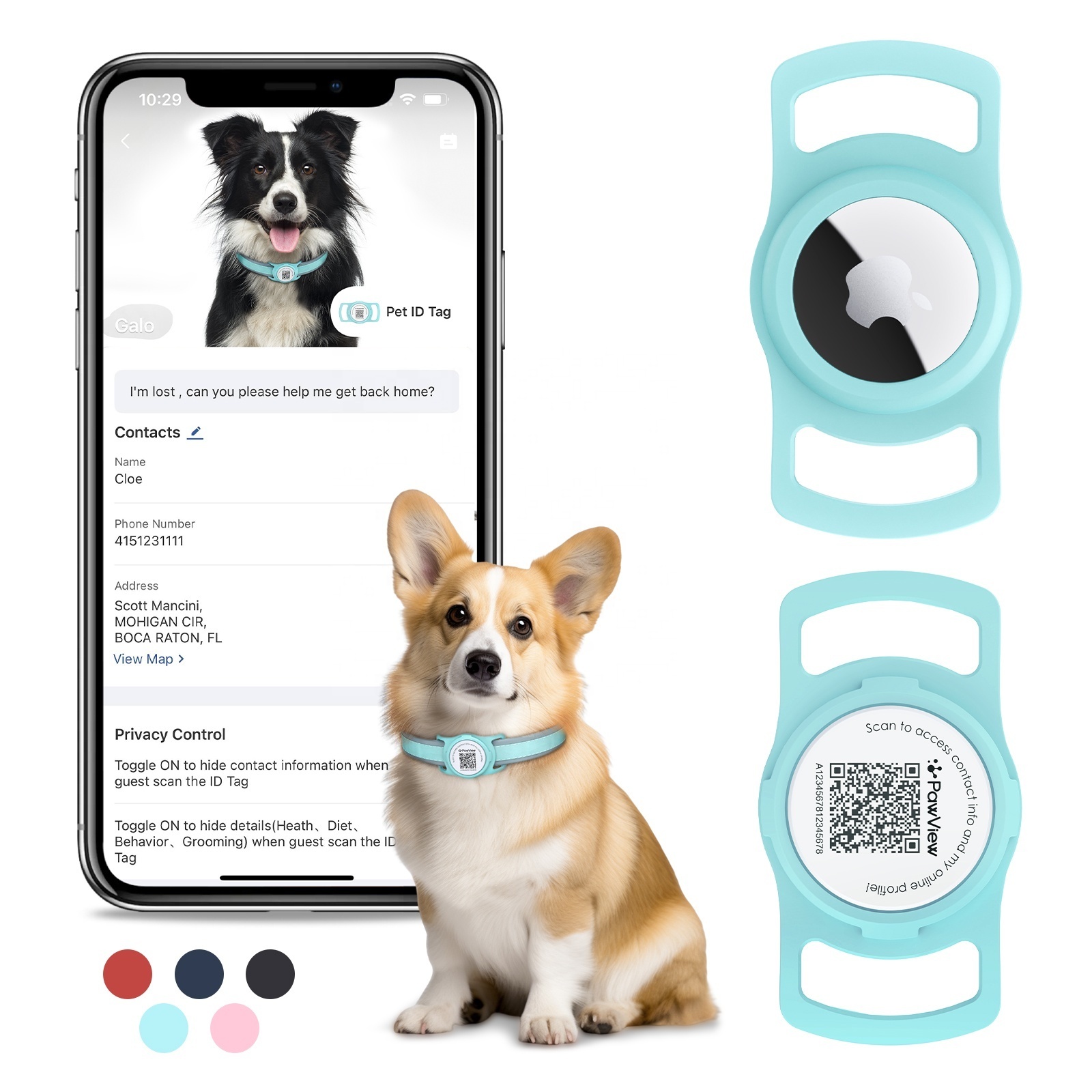 PawView custom silicone smart QR code pet tag  wholesale dog air tag harness Collar Holder personalized pet dog id tag