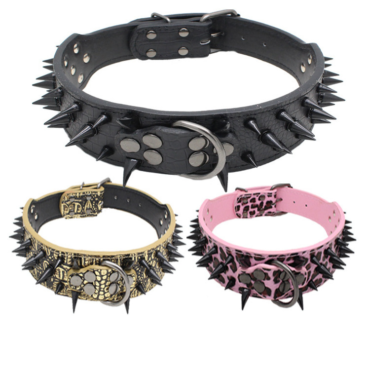 Wholesale pet collar domineering cool dog collar with spikes medium large rivet anti-bite design collar