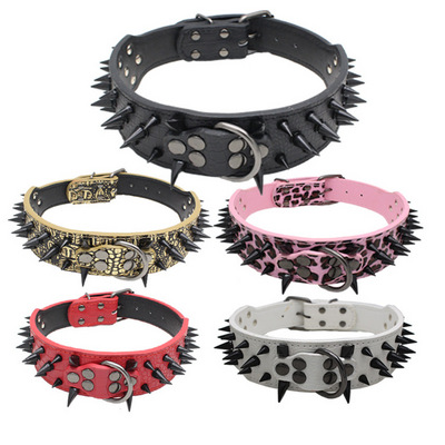 Wholesale pet collar domineering cool dog collar with spikes medium large rivet anti-bite design collar