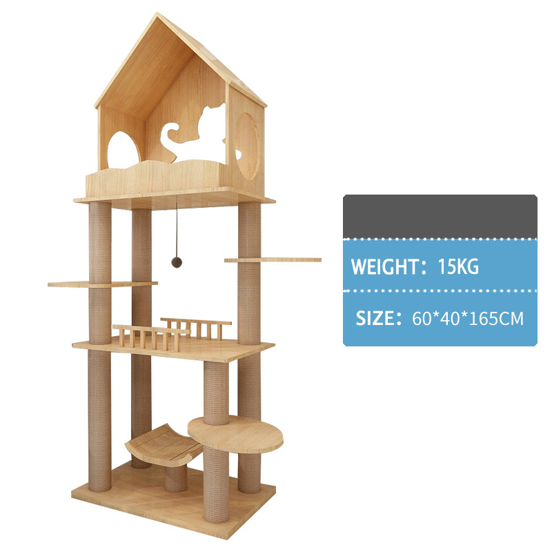 Custom modern wooden scratcher large cat tree tower durable climbing cat toys for indoor cats