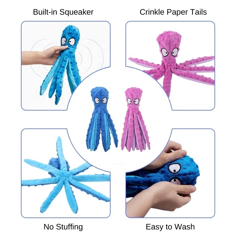 wholesale manufacturer dog toy no stuffing octopus squeaky plush dog toy  pet dog toy