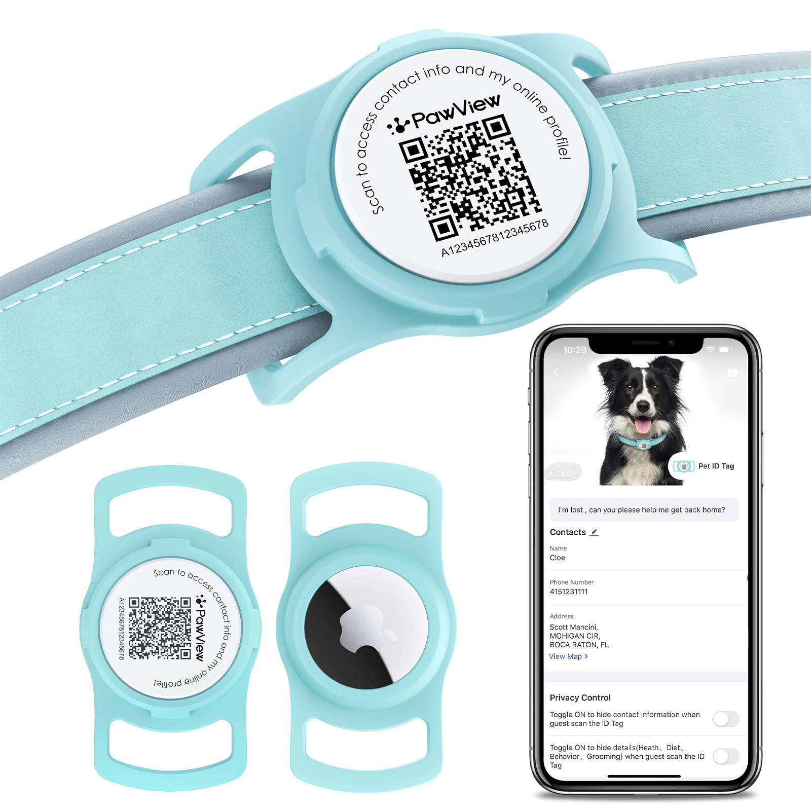 PawView custom silicone smart QR code pet tag  wholesale dog air tag harness Collar Holder personalized pet dog id tag