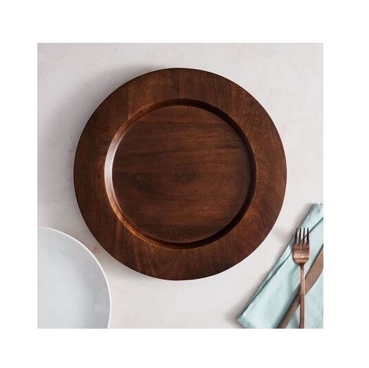 Antique Look wooden plate and dinner set round design for home and parties use acacia solid wood plate at low price