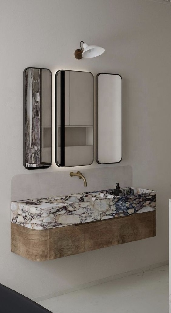 Artisan Modern Bathroom & Kitchen  Design MDF Bathroom Vanity Cabinets With Mirror Curved Bathroom Vanity