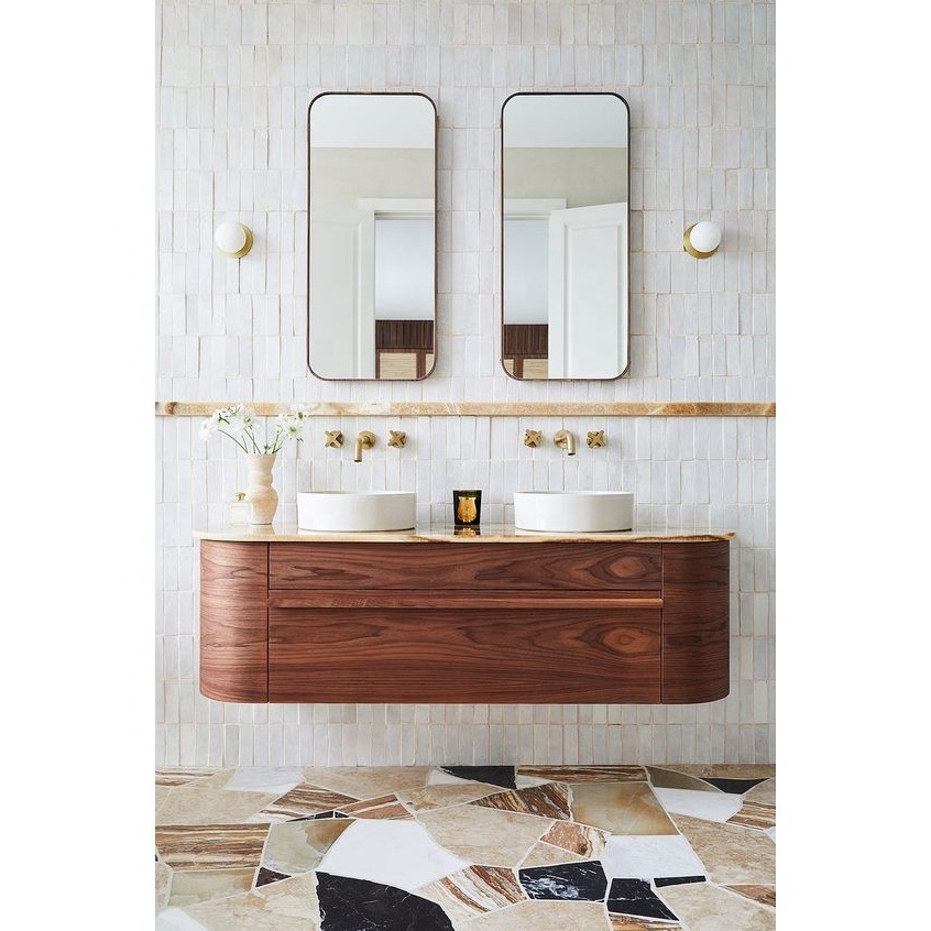 Artisan Modern Bathroom & Kitchen  Design MDF Bathroom Vanity Cabinets With Mirror Curved Bathroom Vanity