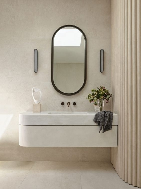 Artisan Modern Bathroom & Kitchen  Design MDF Bathroom Vanity Cabinets With Mirror Curved Bathroom Vanity