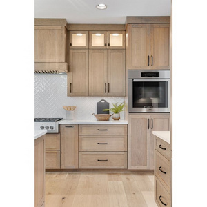 Artisan Custom Rustic Style Shaker Stained Cherry Kitchen Cabinets With Conceals Refrigerator