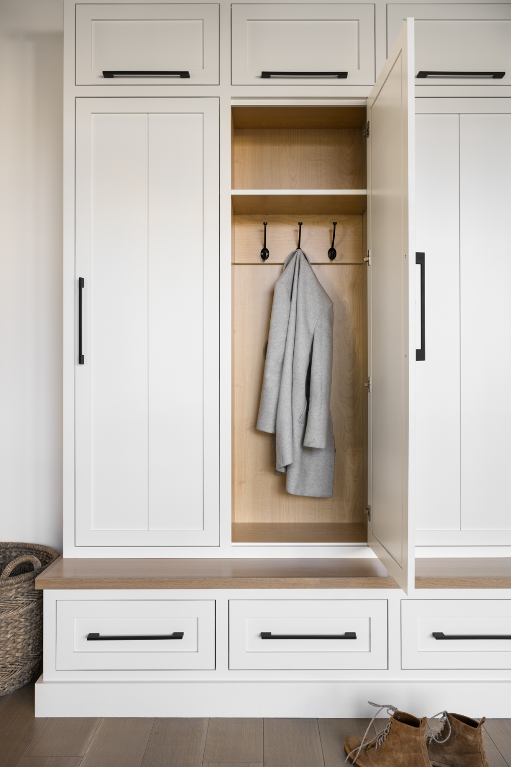 Artisan Modern Custom White Shaker Mudroom Storage with Lockers Mudroom Furniture