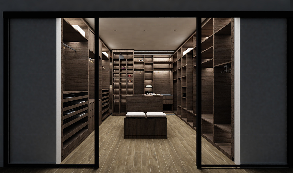 Hangzhou High End Glass Door wardrobe Cabinet Luxury Walk in Closet Sliding Closet Wardrobe Door Hardware