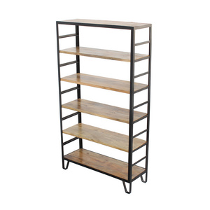 Industrial 6 tier bookshelf Solid mango wood shelf metal bookshelf Modern Living Room Bookcases