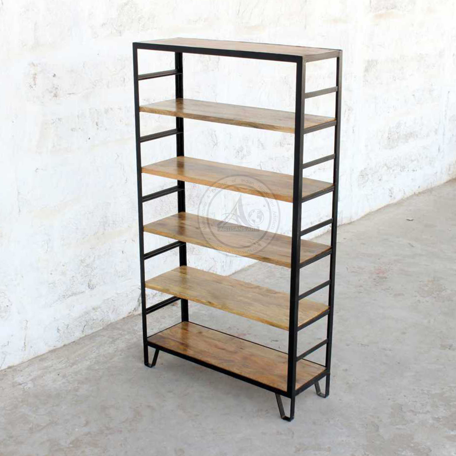 Industrial 6 tier bookshelf Solid mango wood shelf metal bookshelf Modern Living Room Bookcases