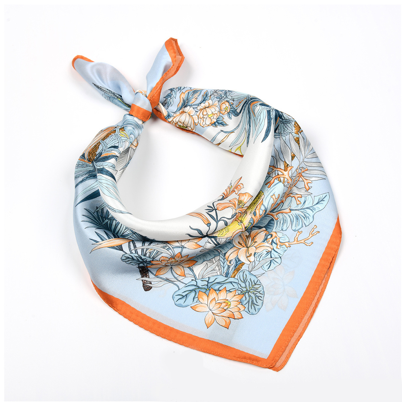 China manufacture 50x50 square Chinese silk stain collar scarf women personalized faux silk scarf brand name scarf