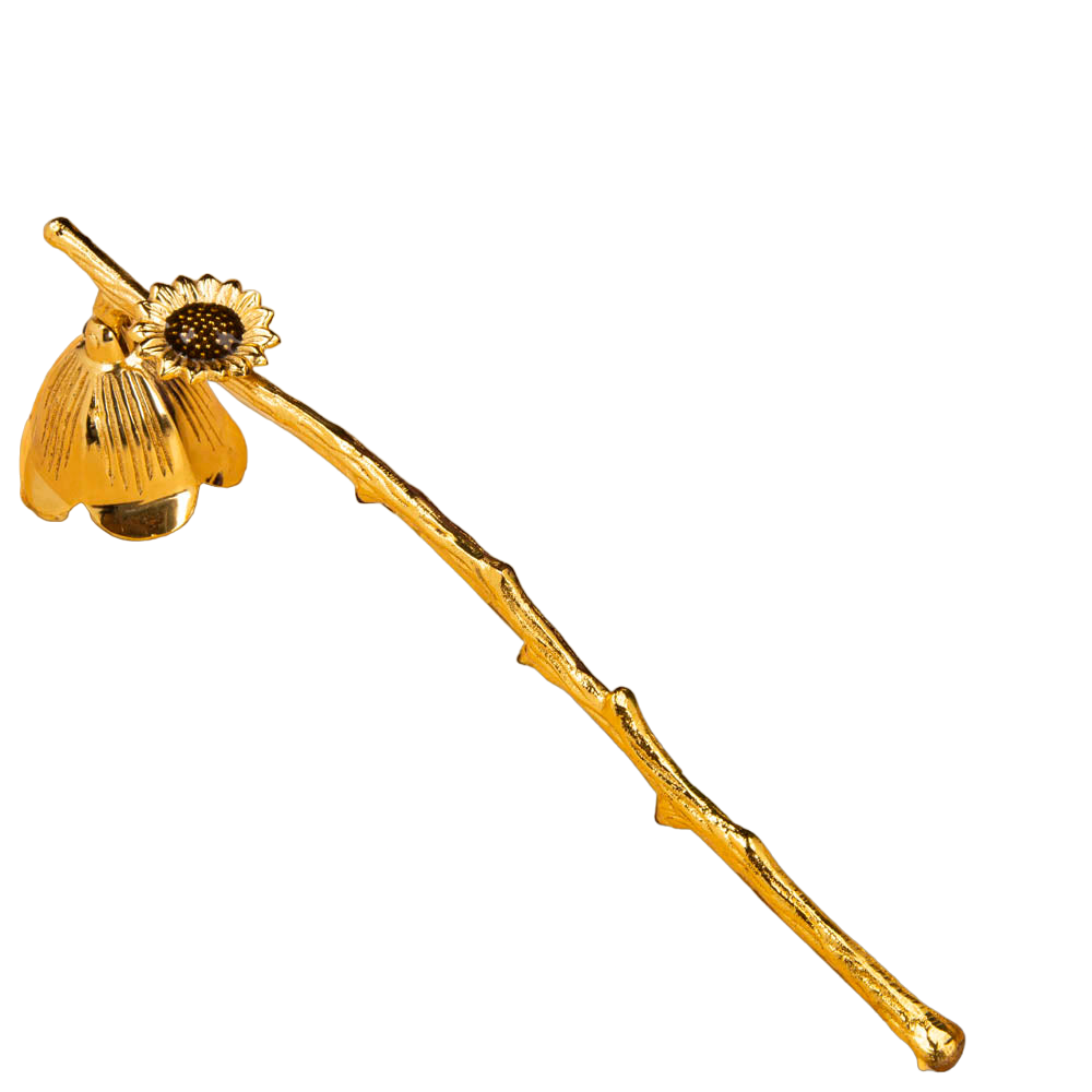 Gold Candle Snuffer With Sunflower On Top Handle Serves As A Practical Tool To Extinguish Candles Safely And Add A Luxury Decor