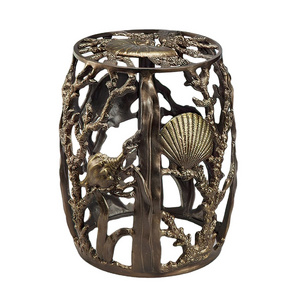 Scallop And Whelk Sea Shell Accent Hand Casted Aluminum Garden Stool A Spare Seat Perfect For Adding Style To Any Outdoor Space