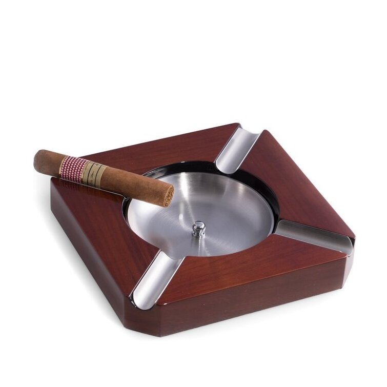 Wooden Ashtray With Steel Accents A Decorative Tabletop Cigarette Or Cigar Ash Accessory Gadgets For Both Indoor Or Outdoor Use