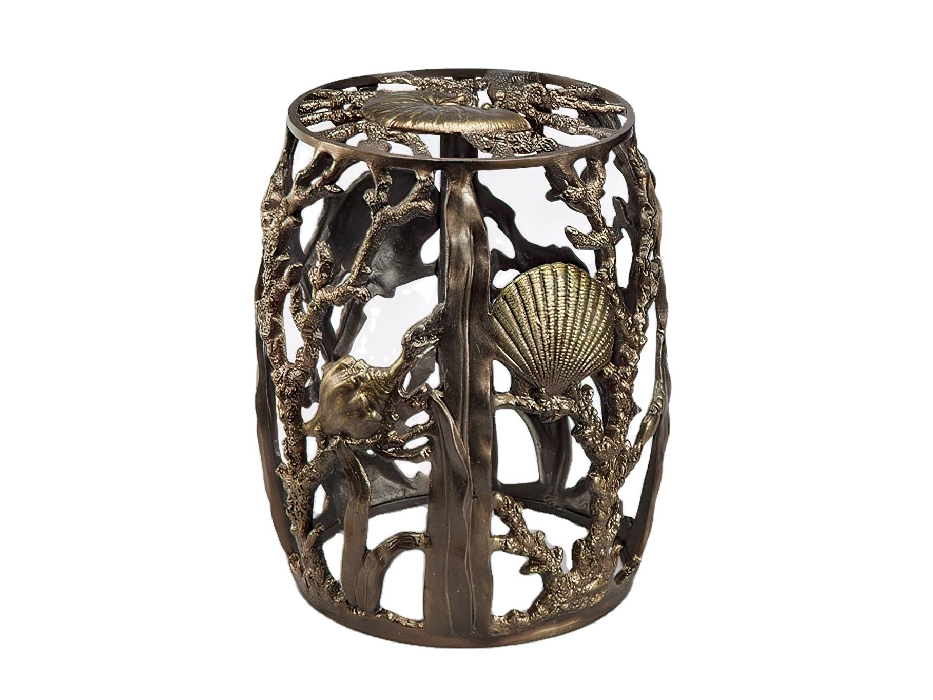 Scallop And Whelk Sea Shell Accent Hand Casted Aluminum Garden Stool A Spare Seat Perfect For Adding Style To Any Outdoor Space