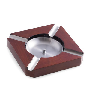 Wooden Ashtray With Steel Accents A Decorative Tabletop Cigarette Or Cigar Ash Accessory Gadgets For Both Indoor Or Outdoor Use