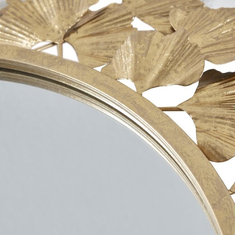 Gold Gingko Leaf Round Wall Mirror Offers A Beautiful Accent Piece And Give A Luxurious Transitional Look To Your Home Decor