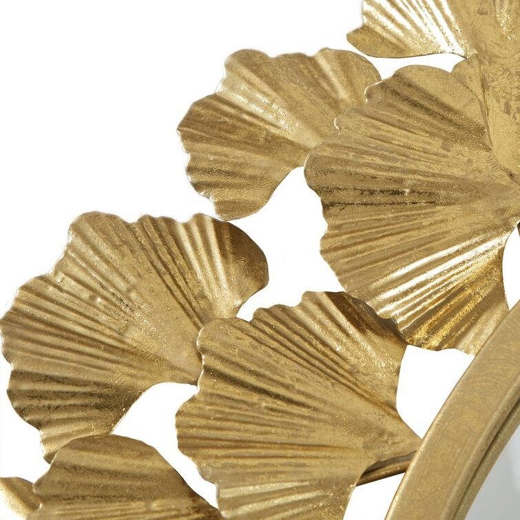 Gold Gingko Leaf Round Wall Mirror Offers A Beautiful Accent Piece And Give A Luxurious Transitional Look To Your Home Decor