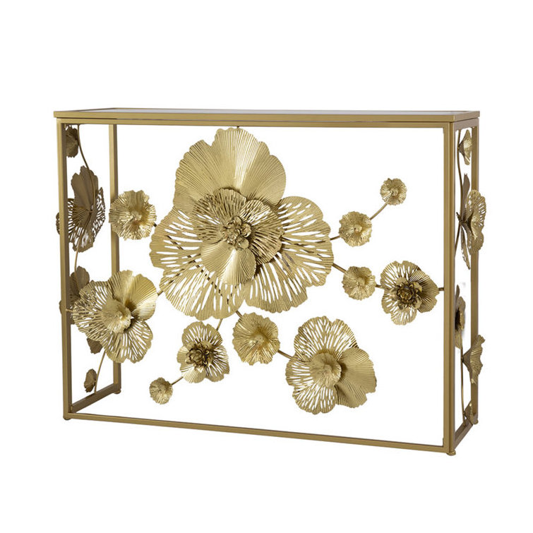 Floating Blossoms Console Table With A Gold Flower Pattern Fill Any Space With Plenty Of Glam Style Enhance Your Deco