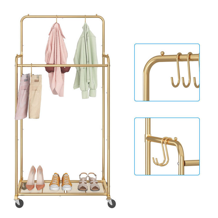 Grid Bottom Clothes Rack With Wheels Great For Organize And Create Storage Space In Your Home Or Display In A Store Or Market