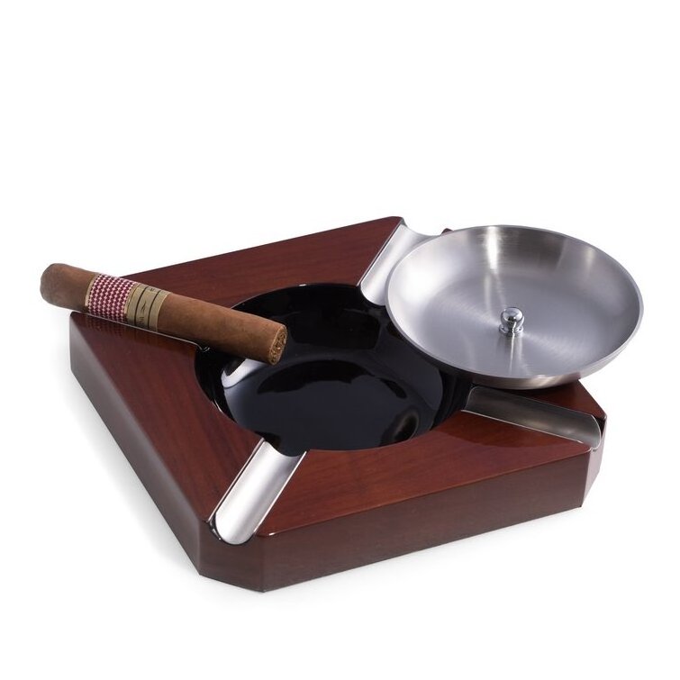 Wooden Ashtray With Steel Accents A Decorative Tabletop Cigarette Or Cigar Ash Accessory Gadgets For Both Indoor Or Outdoor Use